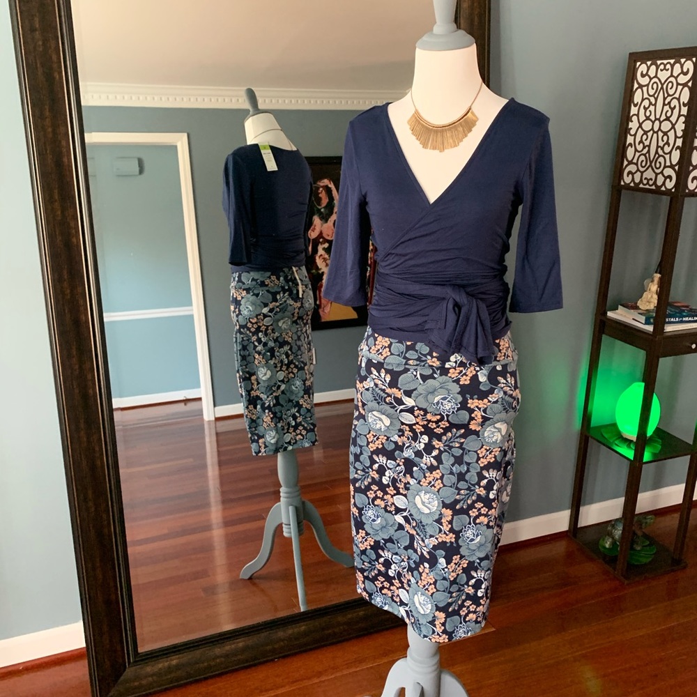 Pencil Skirt - Blue Floral